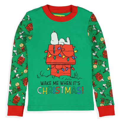 Snoopy Toddler Pajamas Wake Me When It's Christmas Tight Fit Sleep Set