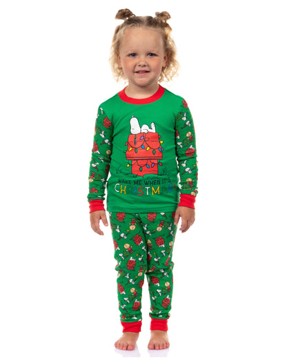 Snoopy Toddler Pajamas Wake Me When It's Christmas Tight Fit Sleep Set
