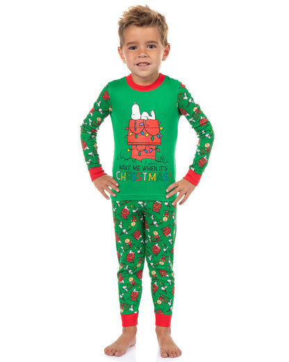 Snoopy Toddler Pajamas Wake Me When It's Christmas Tight Fit Sleep Set