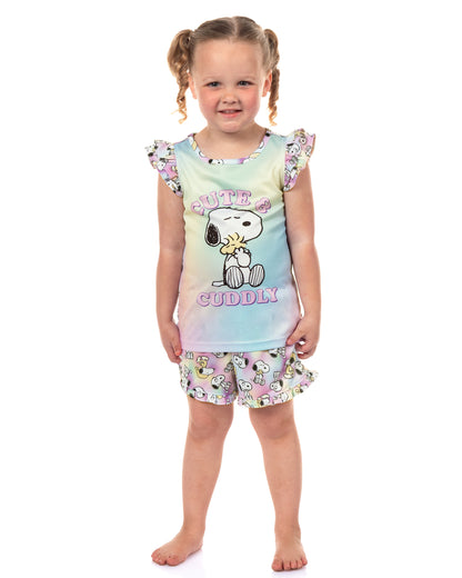 Peanuts Pajamas Toddler Girls Cute & Cuddly Ruffled Short Sleep Set (4T)