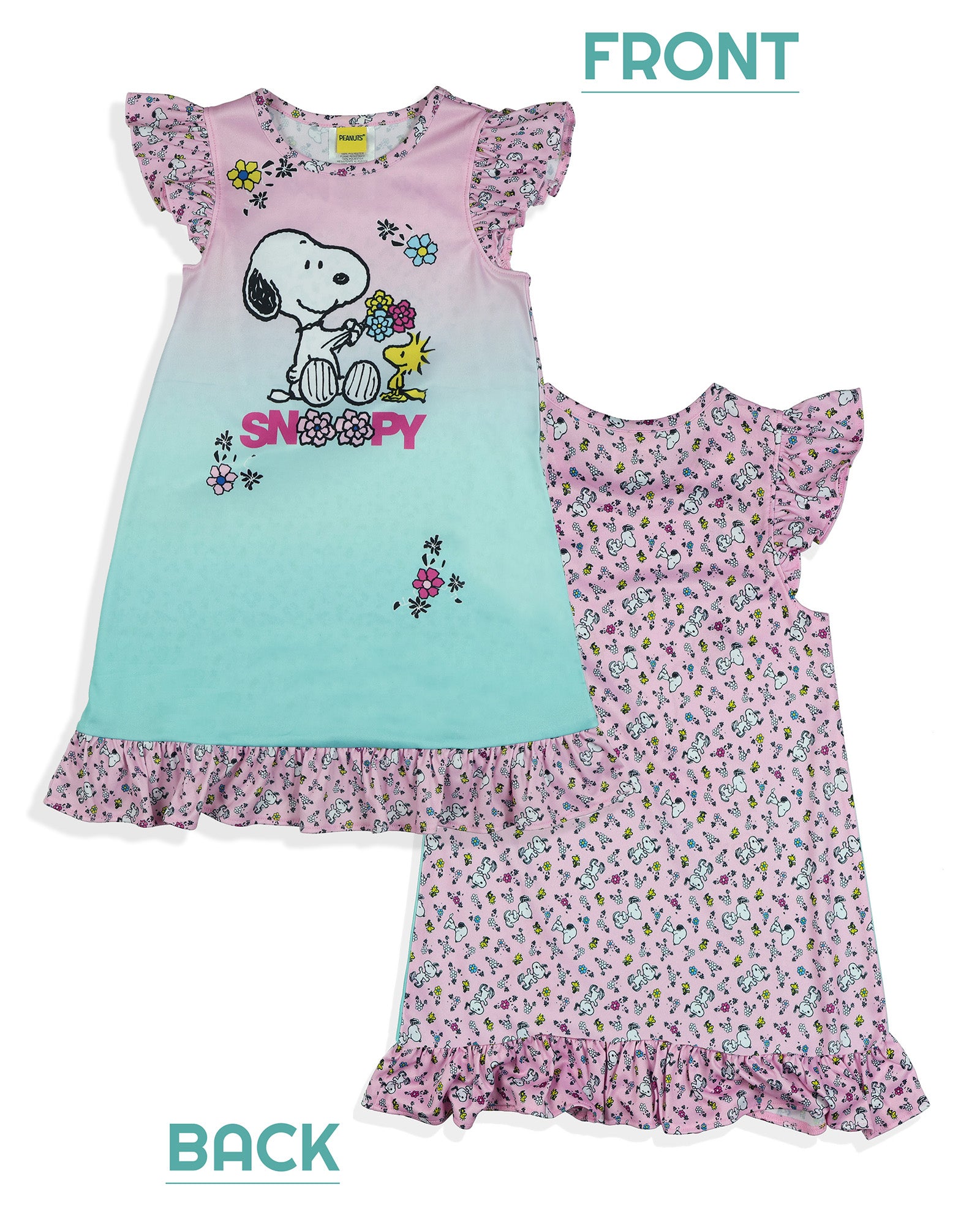 Peanuts Nightgown Toddler Girls Snoopy and Woodstock Pajamas with Doll Gown (5T)