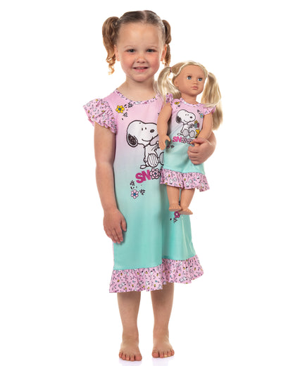 Peanuts Nightgown Toddler Girls Snoopy and Woodstock Pajamas with Doll Gown
