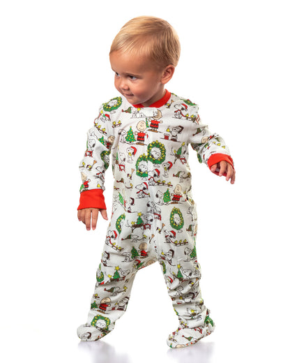 Peanuts Charlie Brown Snoopy Button Sleep Family Christmas Pajama Set