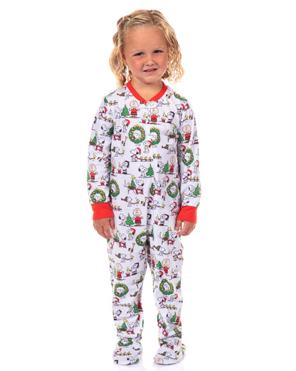 Peanuts Charlie Brown Snoopy Button Sleep Family Christmas Pajama Set
