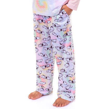 Peanuts Pajamas Girl's Snoopy Pastel Tie-Dye Long Sleeve Sleep Set