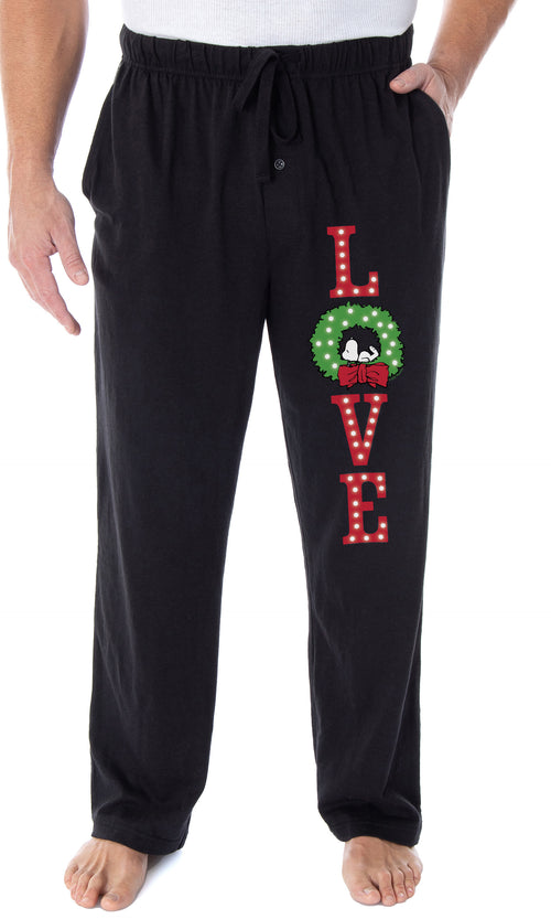 Peanuts Snoopy Pajama Pants LOVE Christmas Wreath Loungewear Sleep Pants