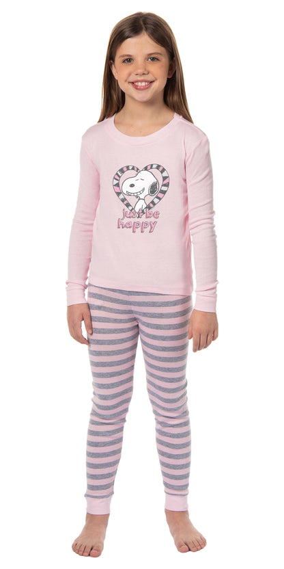 Peanuts Girls' Pink Snoopy Just Be Happy Sleep Pajama Set For Kids