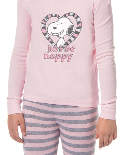 Peanuts Girls' Pink Snoopy Just Be Happy Sleep Pajama Set For Kids