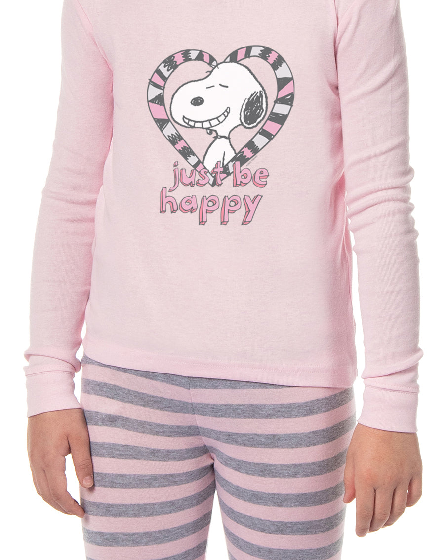 Peanuts Girls' Pink Snoopy Just Be Happy Sleep Pajama Set For Kids