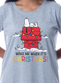 Peanuts Womens' Snoopy Wake Me When It's Christmas  Doghouse Lights Nightgown Sleep Pajama Shirt