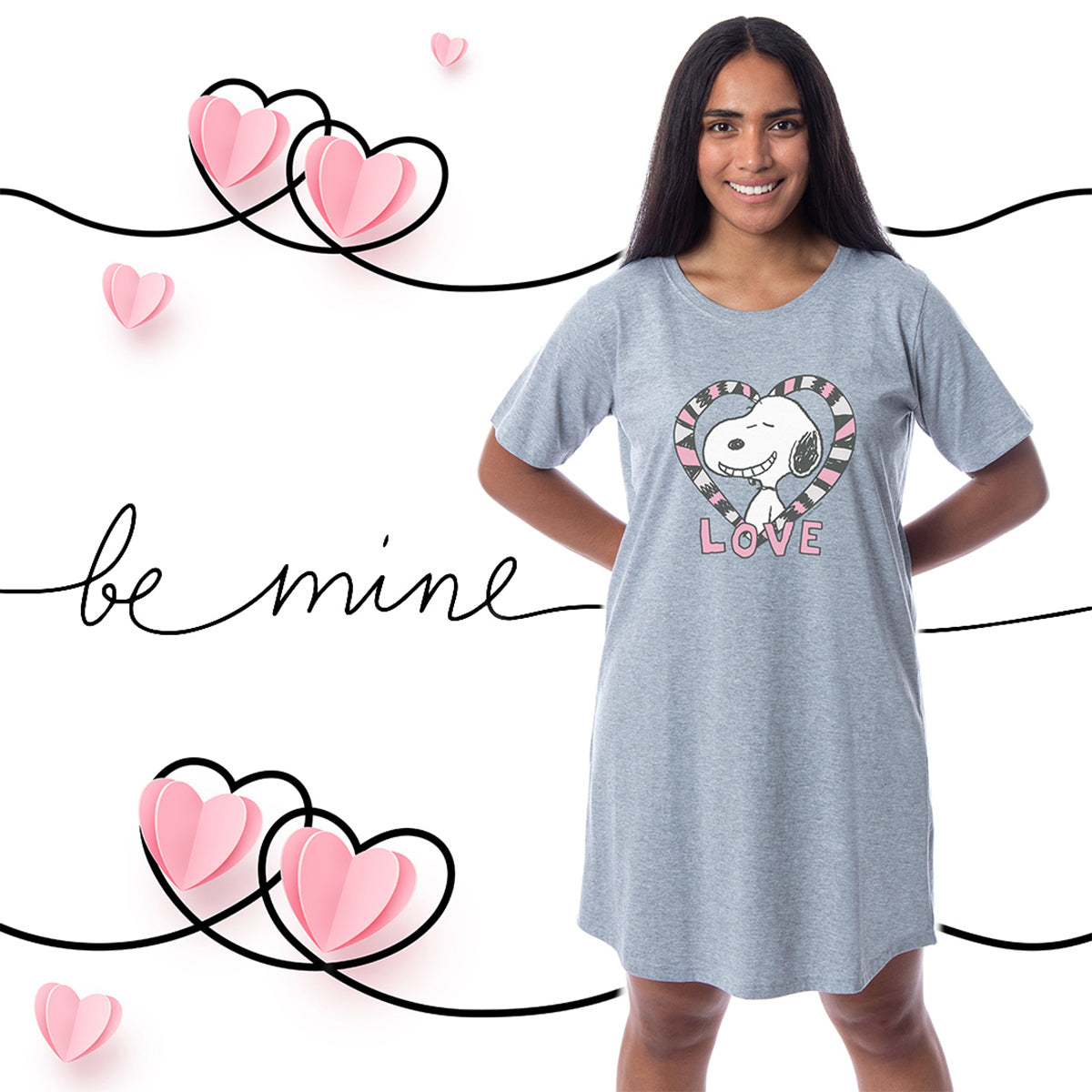 Peanuts Womens' Snoopy Love Valentine's Day Nightgown Sleep Pajama Shirt