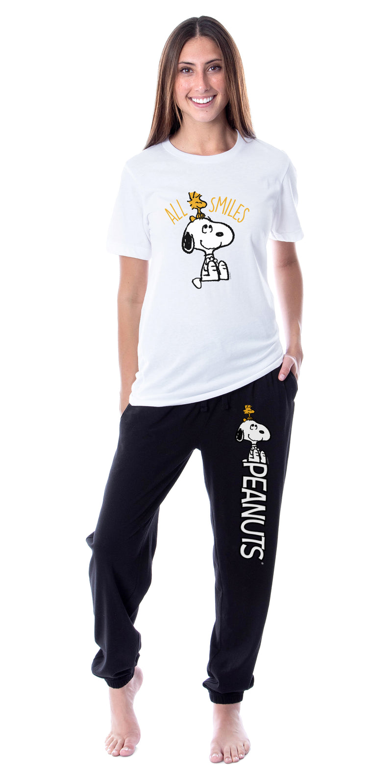 Peanuts Womens' Snoopy Woodstock All Smiles Sleep Jogger Pajama Set