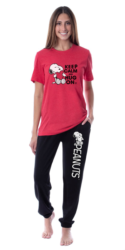 Peanuts Womens' Snoopy Keep Calm And Hug On Valentines Sleep Pajama Set