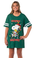 Peanuts Women's Christmas Happy Holidays Snoopy Nightgown Pajama Shirt Dress For Adults