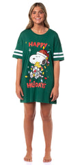 Peanuts Women's Christmas Happy Holidays Snoopy Nightgown Pajama Shirt Dress For Adults