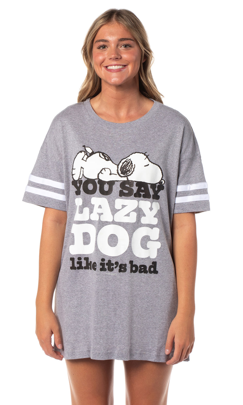 Peanuts Women's Lazy Dog Snoopy Nightgown Pajama Shirt Dress For Adults