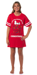 Peanuts Women's Christmas Distressed Snoopy Nightgown Pajama Shirt Dress For Adults