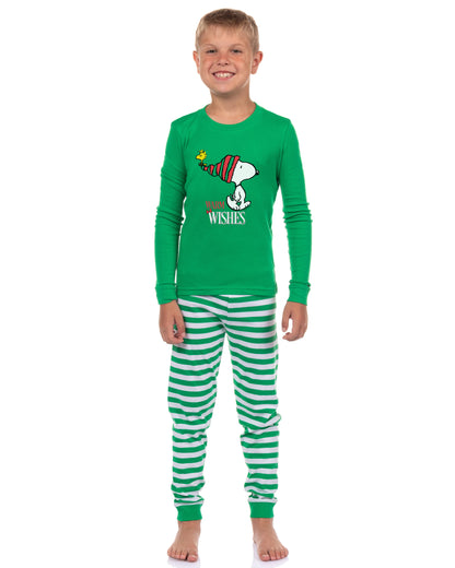 Peanuts Snoopy Christmas Holiday Warm Wishes Tight Fit Cotton Matching Family Pajama Set