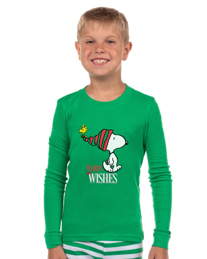 Peanuts Snoopy Christmas Holiday Warm Wishes Tight Fit Cotton Matching Family Pajama Set