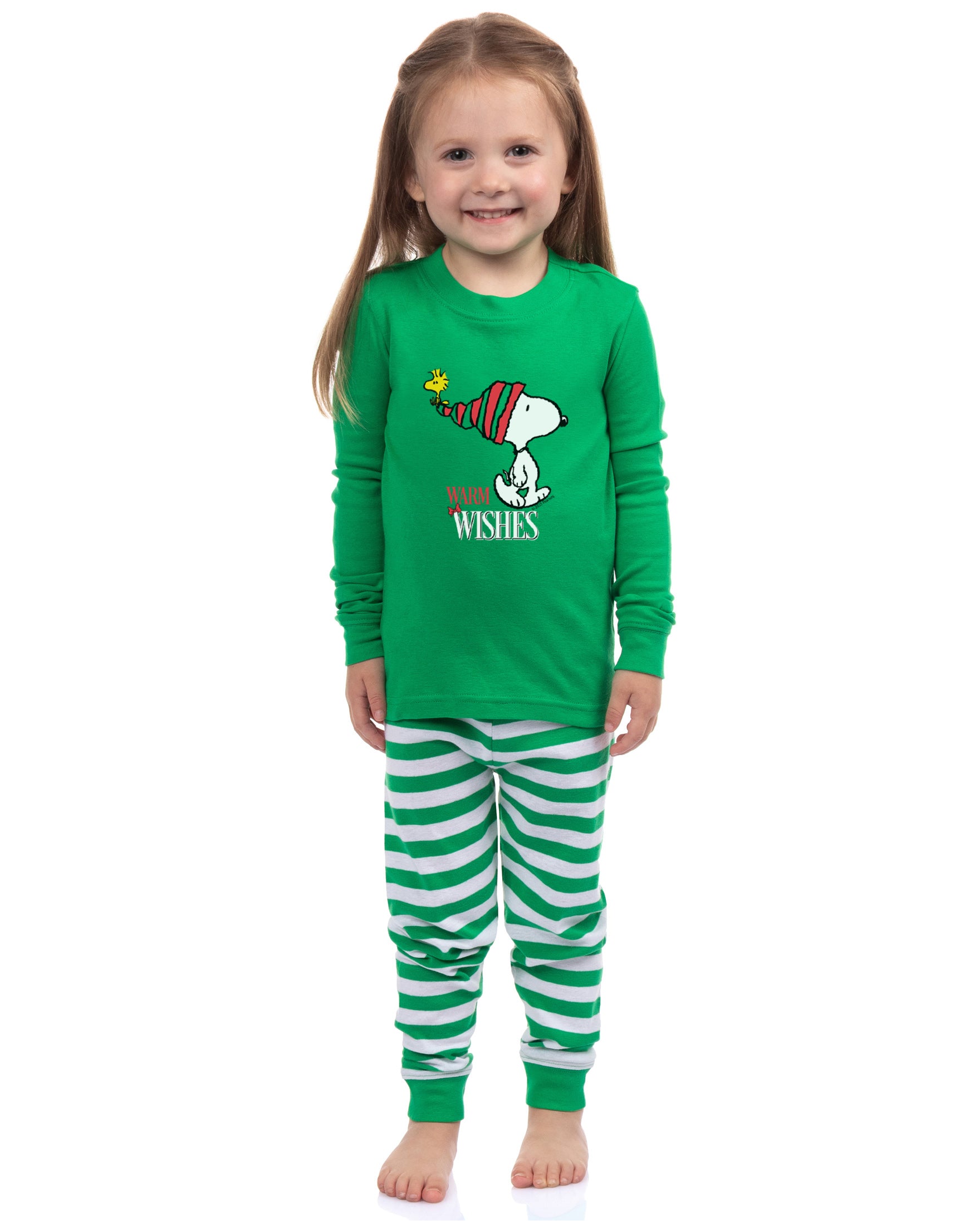 Peanuts Snoopy Christmas Holiday Warm Wishes Tight Fit Cotton Matching Family Pajama Set