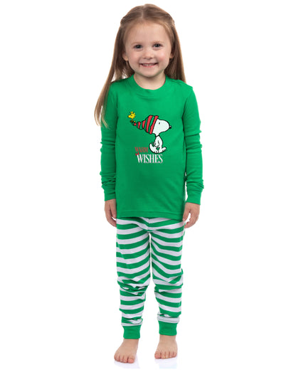Peanuts Snoopy Christmas Holiday Warm Wishes Tight Fit Cotton Matching Family Pajama Set