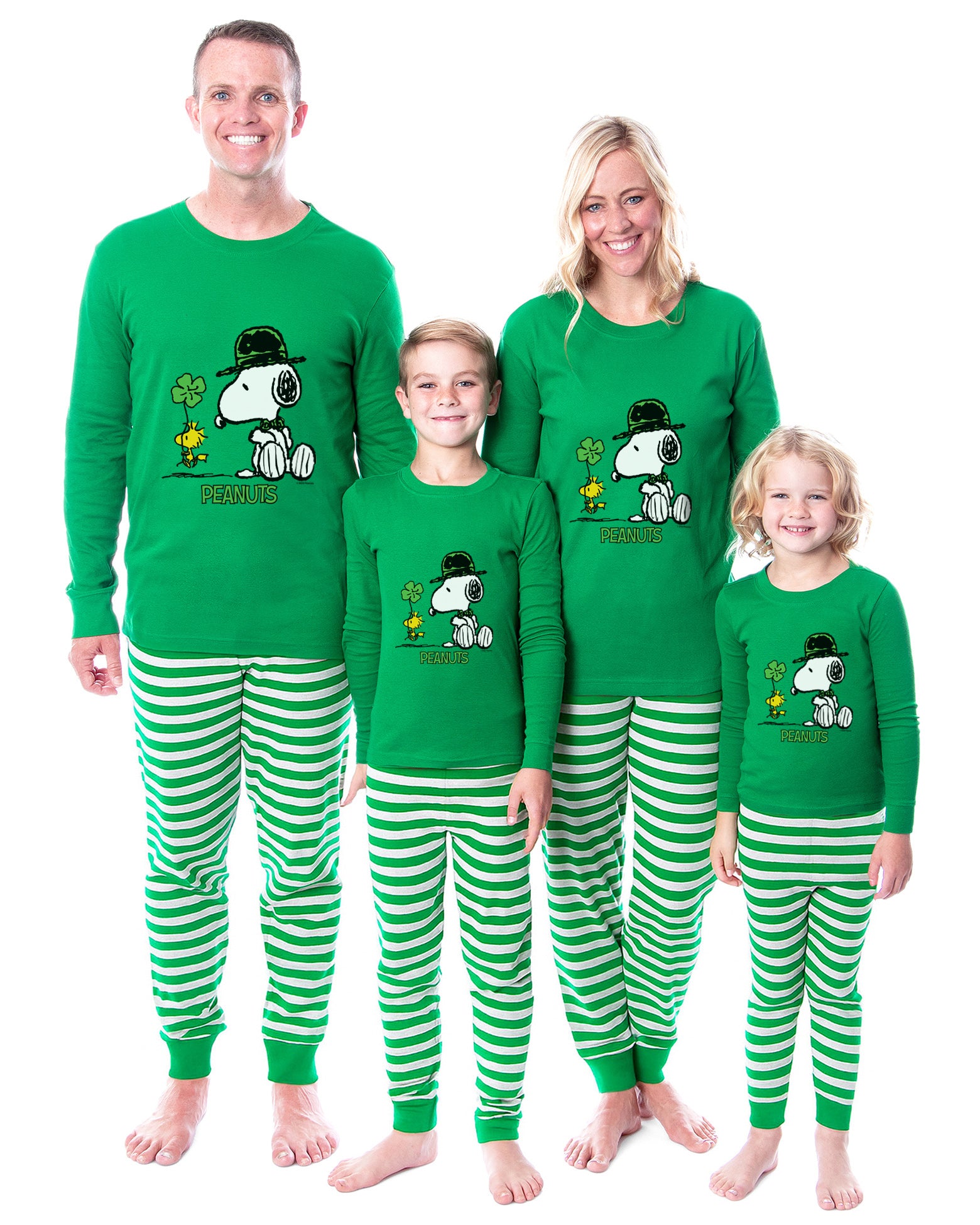 Peanuts St. Patrick's Day Snoopy Woodstock Tight Fit Matching Family Pajama Set