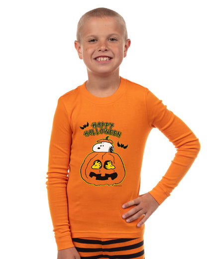 Peanuts Snoopy Woodstock Halloween Pumpkin 2 Piece Long Sleeve Pajama Set