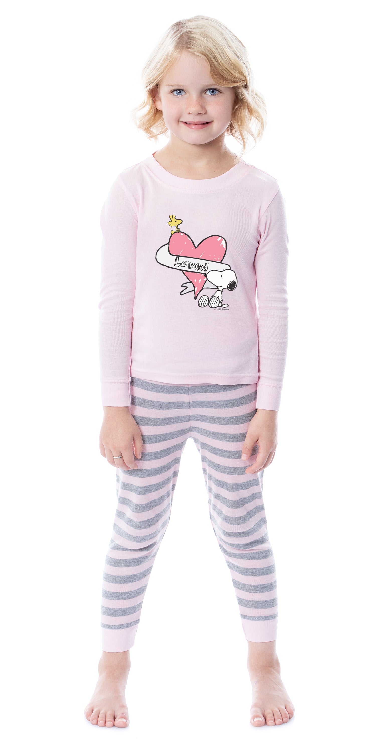 Peanuts Girls' Snoopy Woodstock Loved 2 Piece Long Sleeve Pajama Set