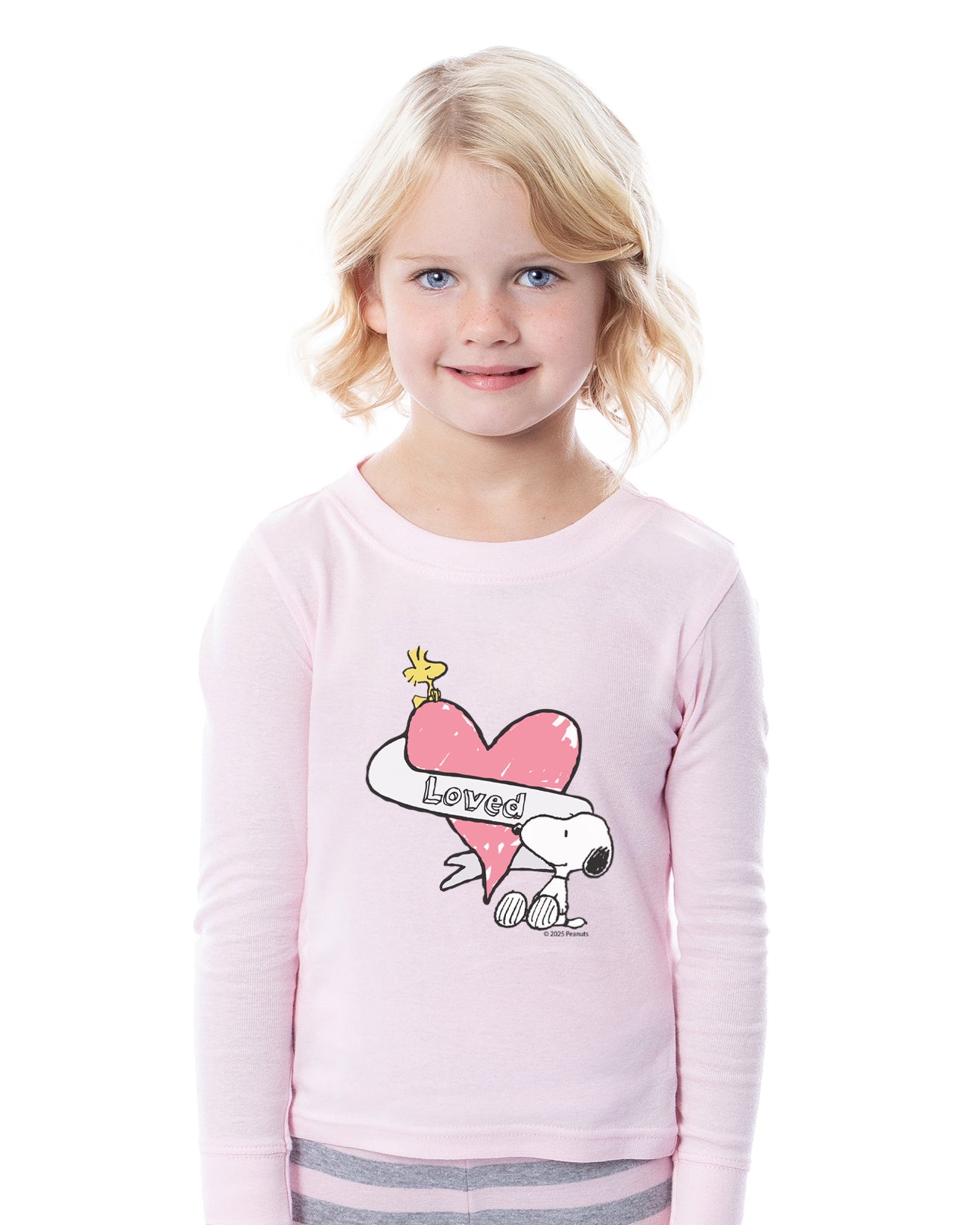 Peanuts Girls' Snoopy Woodstock Loved 2 Piece Long Sleeve Pajama Set