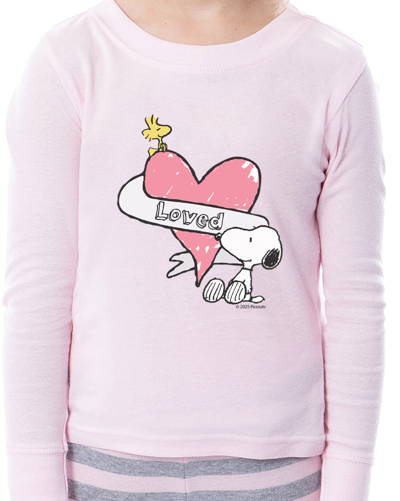 Peanuts Girls' Snoopy Woodstock Loved 2 Piece Long Sleeve Pajama Set