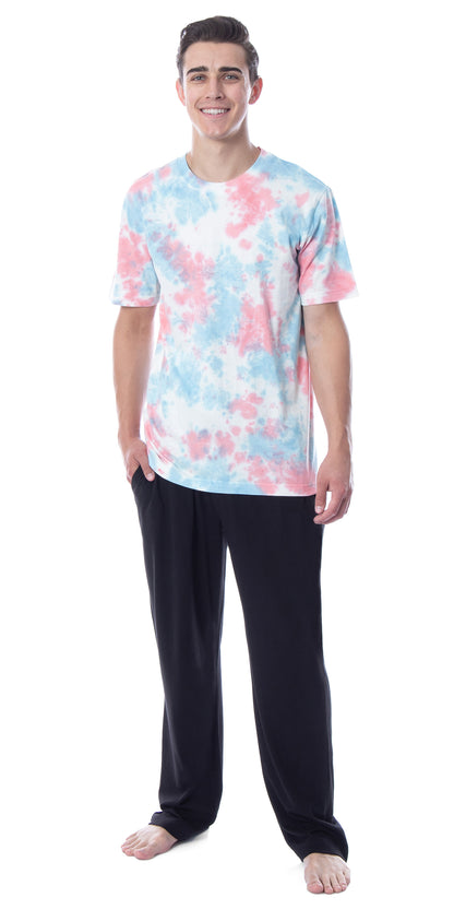 Intimo Men's 2 Piece Pajama Set Cotton/Poly Blend Jersey Knit Lounge Pants With Soft T-Shirt Top