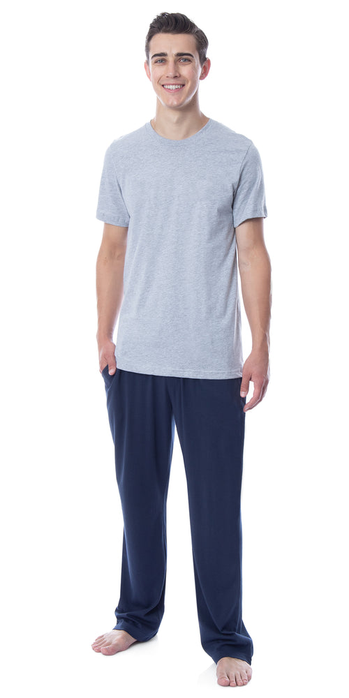 Intimo Men's 2 Piece Pajama Set Cotton/Poly Blend Jersey Knit Lounge Pants With Soft T-Shirt Top