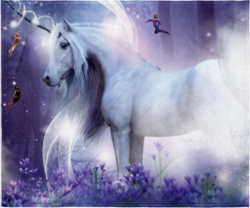 Mystical Unicorn and Fairies Fantasy Blanket Super Soft Silk Touch Plush Fleece Throw 50" X 60"