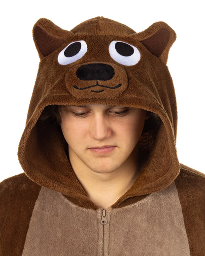 PJammy Brown Bear Union Suit Men's Kigurumi Hooded Costume Pajama (S/M)