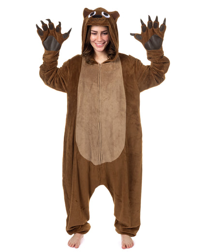 PJammy Brown Bear Union Suit Men's Kigurumi Hooded Costume Pajama (S/M)