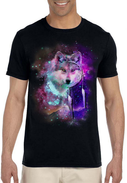 Dreamcatcher Wolf Space Fantasy Shirt Black Galaxy Universe Tee