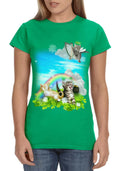 St. Patrick's Day Womens Shirt Green Irish Rainbow Angel Kittens Tee Large