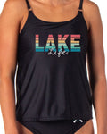 Women's 2 Piece Lake Life Tankini Swimsuit With Shelf Bra And Adjustable Straps