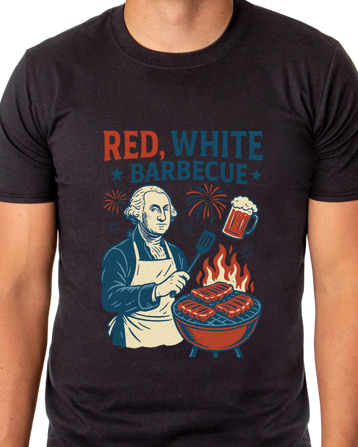 Men's T-Shirt Red White Barbeque 4th of July Adult T-Shirt