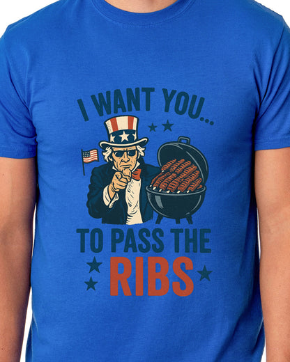 Uncle Sam T-Shirt Men's I Want You To Pass The Ribs  Adult Patriotic Tee