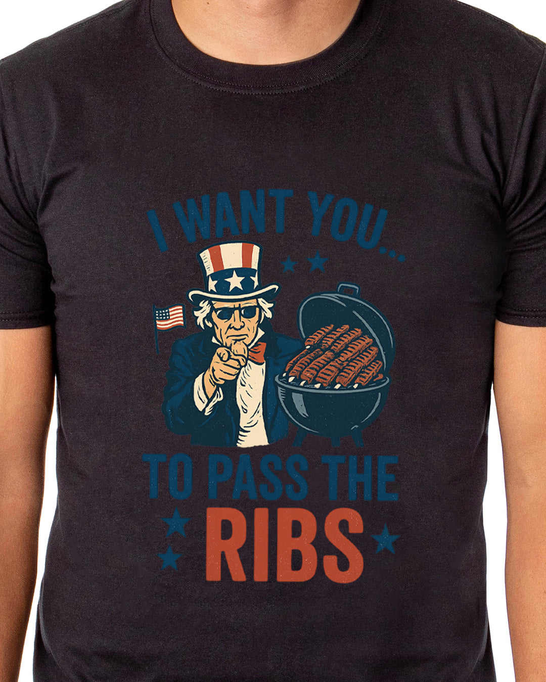 Uncle Sam T-Shirt Men's I Want You To Pass The Ribs  Adult Patriotic Tee