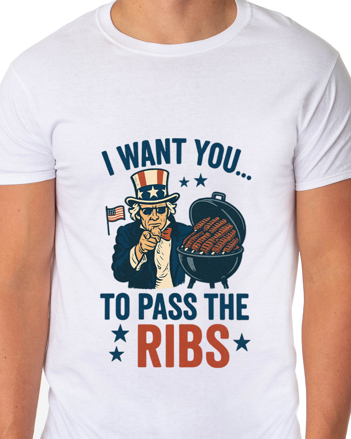 Uncle Sam T-Shirt Men's I Want You To Pass The Ribs  Adult Patriotic Tee