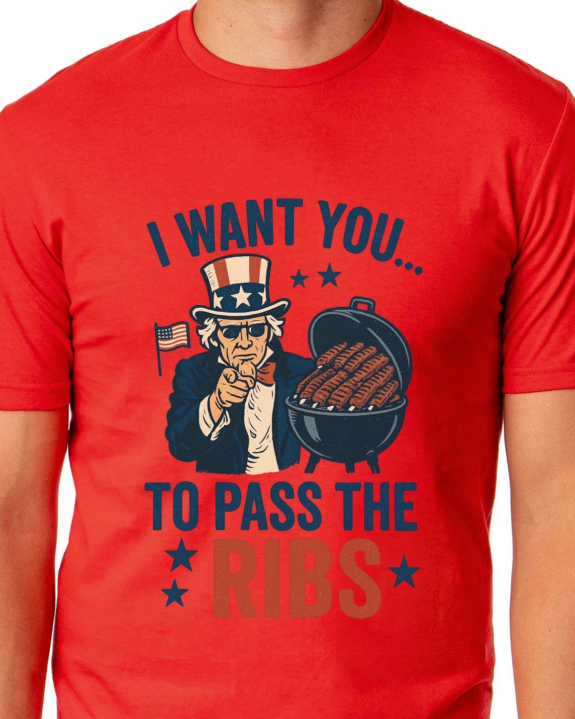 Uncle Sam T-Shirt Men's I Want You To Pass The Ribs  Adult Patriotic Tee