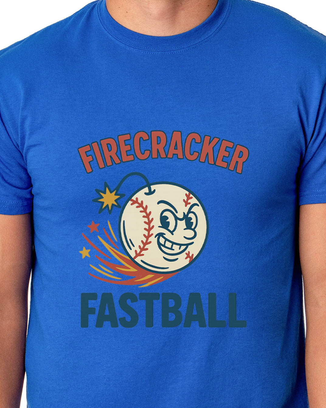 American Baseball T-Shirt Men's Firecracker Fastball USA Pastime Adult Tee