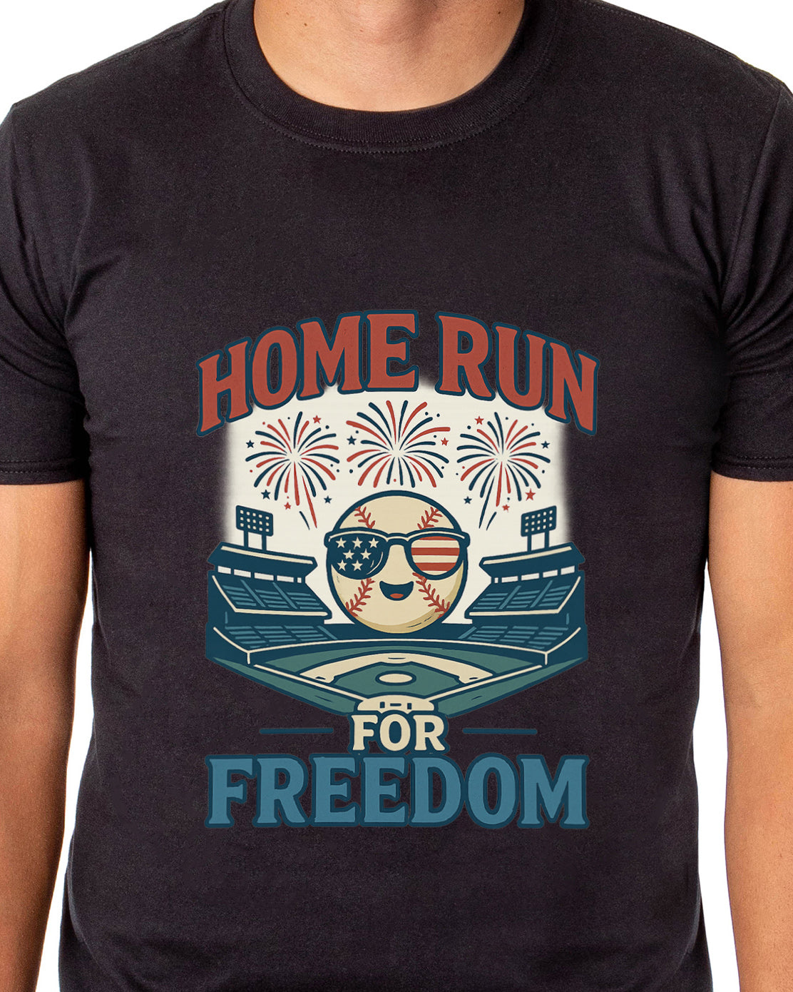 American Inspired Baseball T-Shirt Men's Home Run For Freedom Adult Patriotic Top