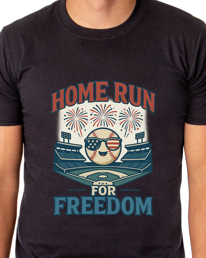American Inspired Baseball T-Shirt Men's Home Run For Freedom Adult Patriotic Top