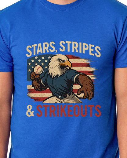 Men's 4th of July Stars Stripes and Strikeouts Patriotic Funny T-Shirt