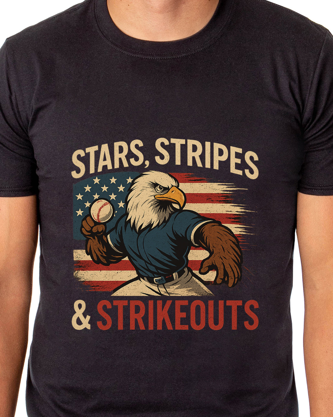 Men's 4th of July Stars Stripes and Strikeouts Patriotic Funny T-Shirt