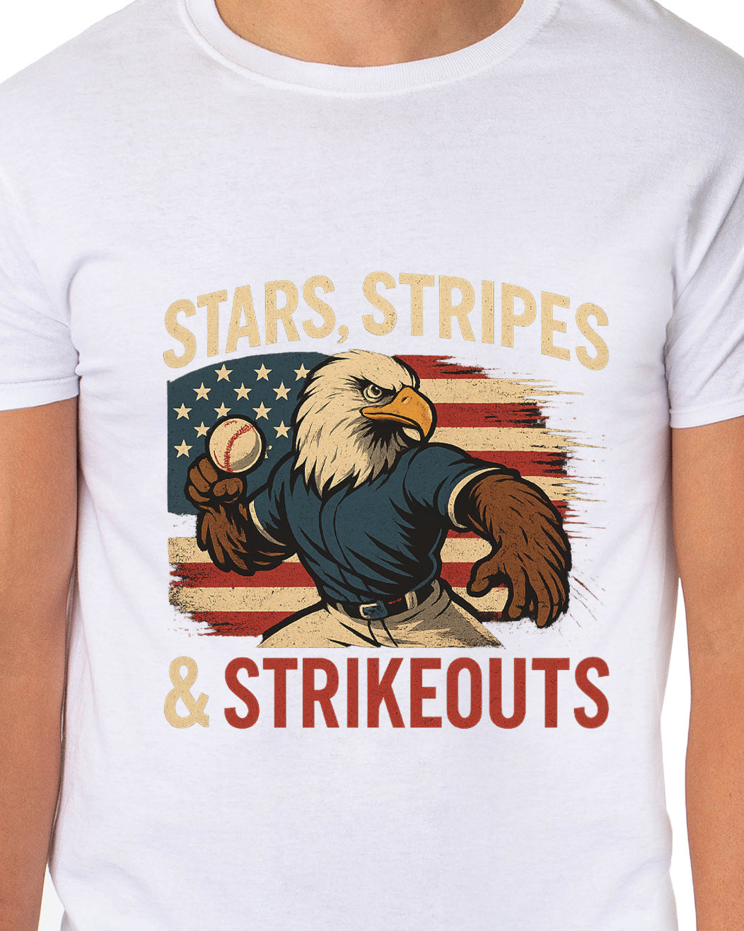 Men's 4th of July Stars Stripes and Strikeouts Patriotic Funny T-Shirt