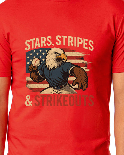 Men's 4th of July Stars Stripes and Strikeouts Patriotic Funny T-Shirt
